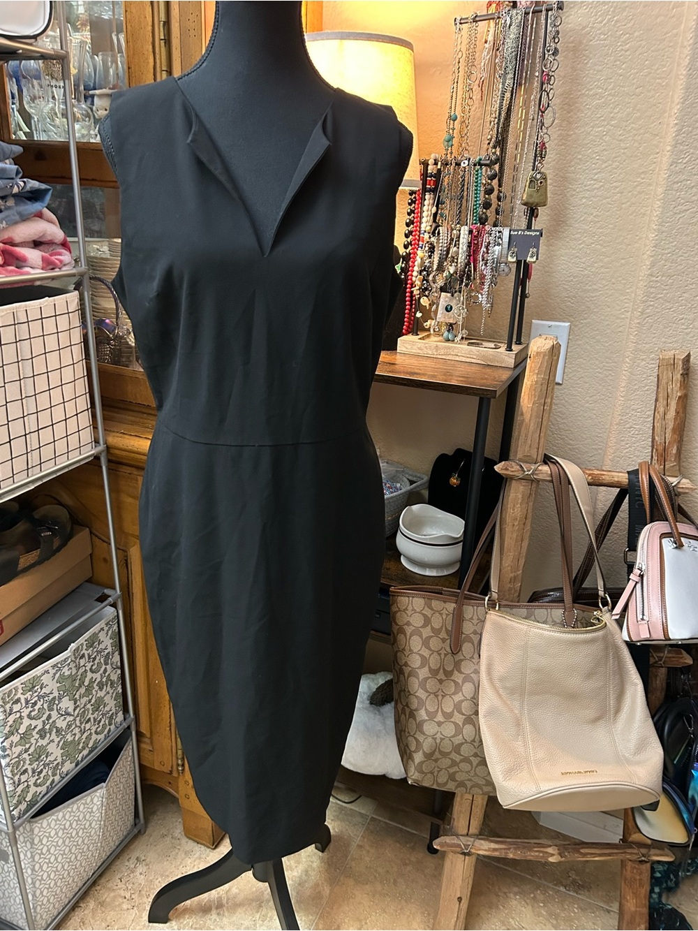 Ann Taylor Black Sleeveless Sheath Dress with Notch Neck